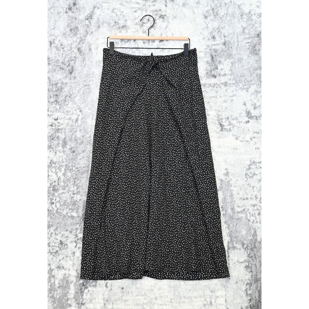 Vince Maxi Skirt Womens Black Silk Celestial Star Tie Front Size 4